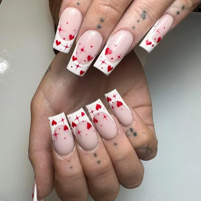 Red heart French nails for Valentine’s