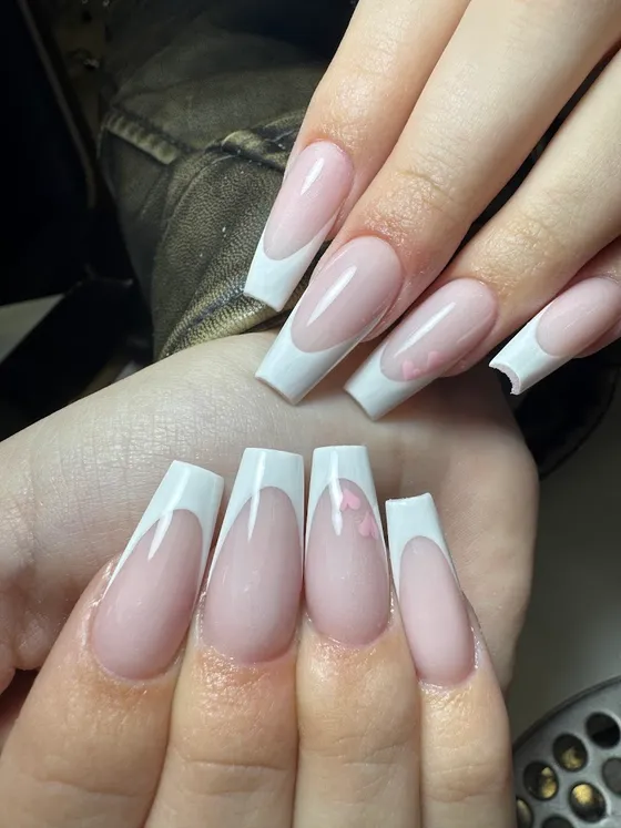 Mint and white French ombré coffin nails